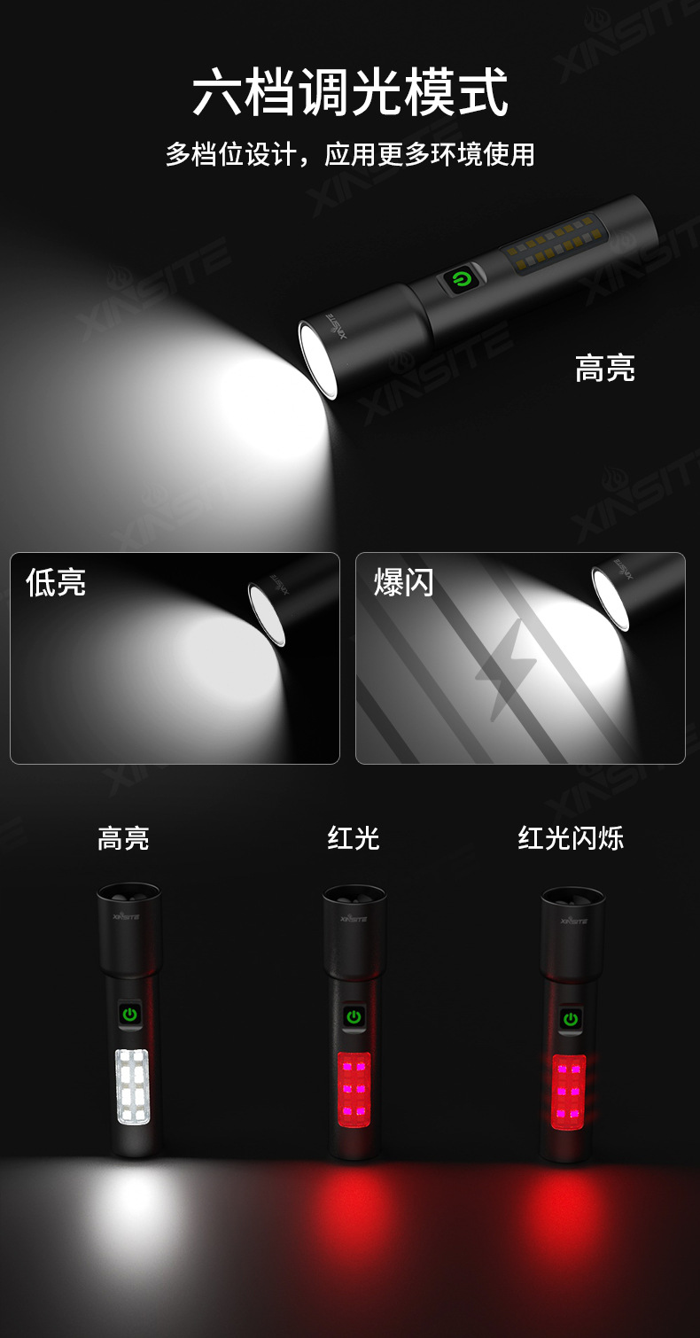 Cross-border new outdoor silver dragon flashlight multi-functional long-range lighting laser long-range working side lights