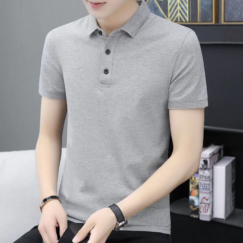 香港潮牌夏poloシャツ男性半袖ビジネスカジュアル襟tシャツ男性上着白い灰色男性服|undefined