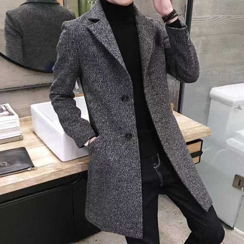 Trench coat hombres de longitud media 2022 Primavera, Otoño e Invierno nuevos hombres engrosados abrigo de lana largo juvenil
