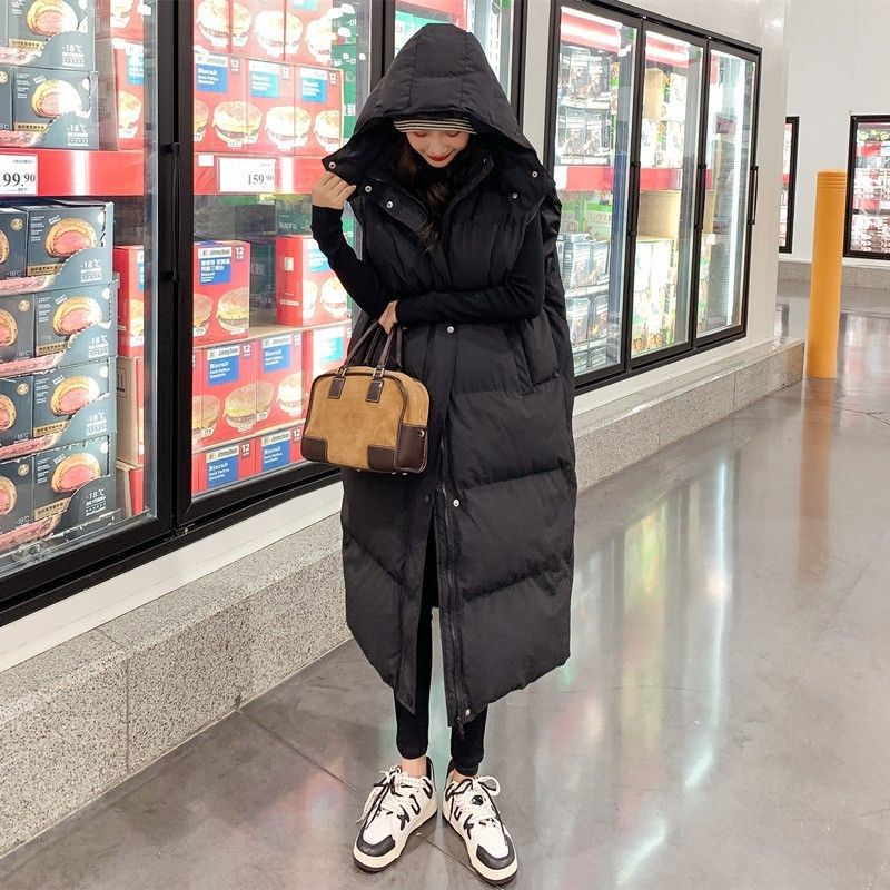 Hooded down Cotton Vest for Women Winter New Long Style over the Knee Fashionable Outer Vest Fashionable Waistoutwear Jacket