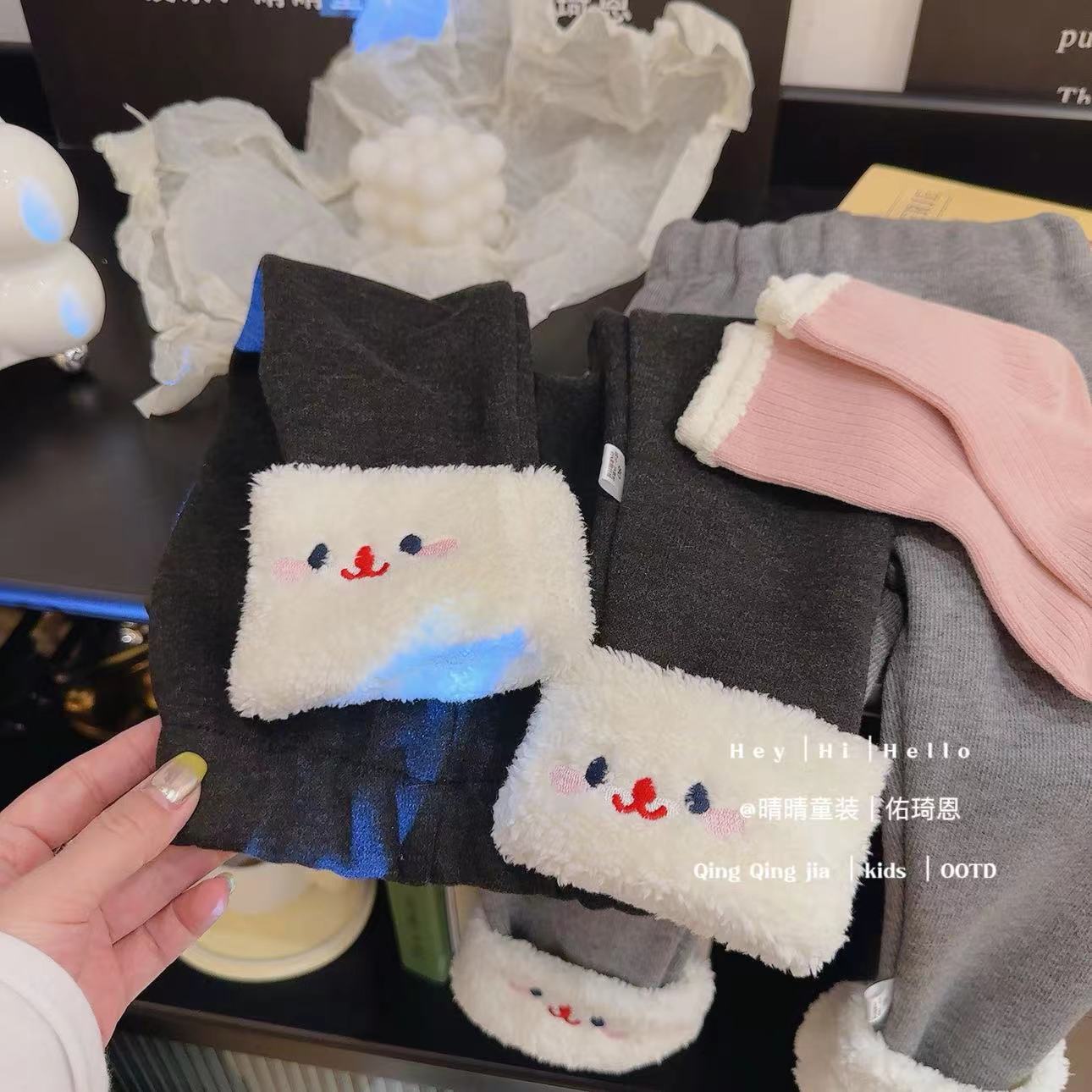 [fleece-lined thickening] girls' winter leggings western style fashion Joker winter autumn and winter cartoon Korean version