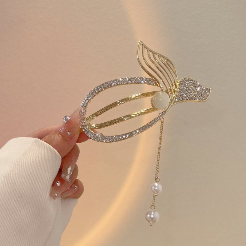 New Fishtail Barrettes Back Head Pearl Tassel Grip Frog Buckle Korean Style Hairpin Back Head Updo Gadget