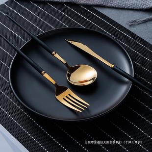 DT Fork Golden Western Food Tableware Set Spoon Two-piece Set Stainless Steel Steak Knife, Fork, Spoon Three-piece Set