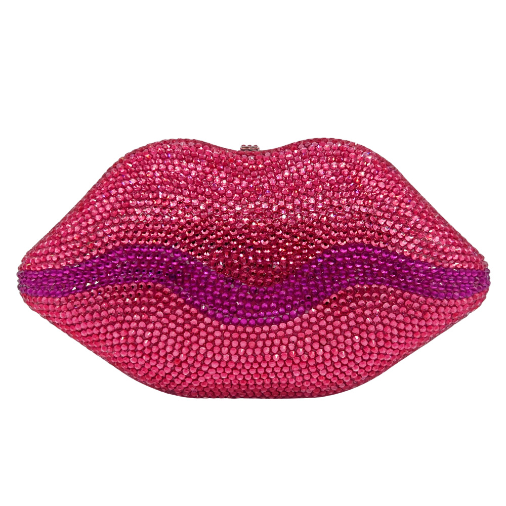 Clutch transfronterizo nuevo fondo plano lleno de diamantes labios bolsas de cena de celebridades europeas y estadounidenses bolsas de diamantes de mano para mujeres