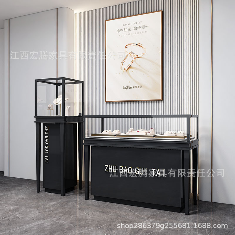 Spot Jewelry Display Cabinet Gold Jade Jade Stainless Steel Display Cabinet Glasses Watch Luxury Glass Display Cabinet