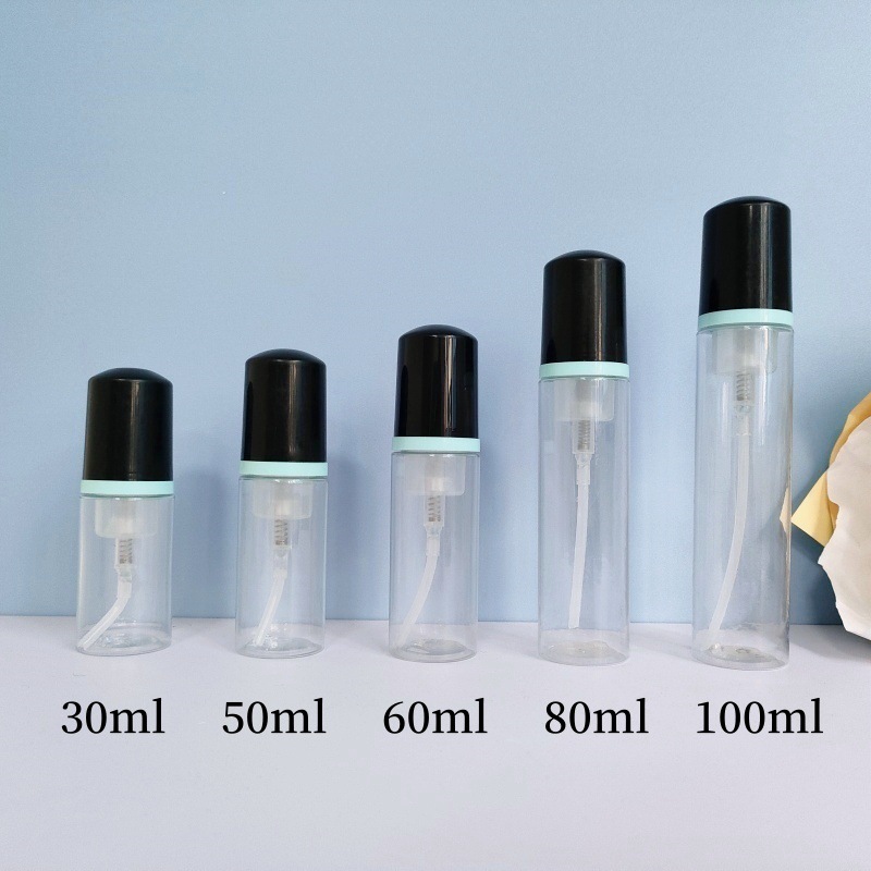 30 dientes PET mousse transparente botella 30ml100ml limpiador facial espuma botella champú espuma botella de pie en stock