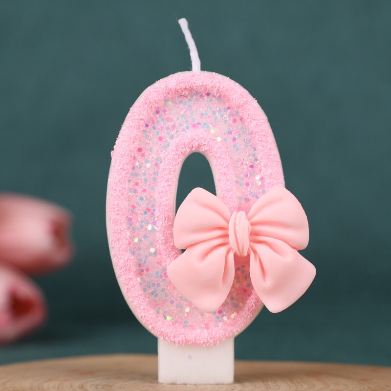 国境を越えた売れ筋のピンクのリボンデジタル誕生日キャンドルケーキデコレーション1歳の手作り誕生日キャンドル0-9|undefined