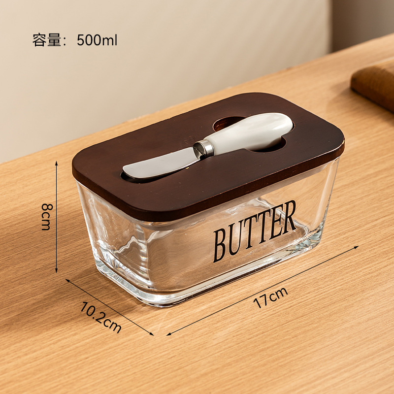 Transfronterizo Amazon nueva cubierta de vidrio queso mantequilla queso pastel caja de postre plato de mantequilla nórdica con cuchillo