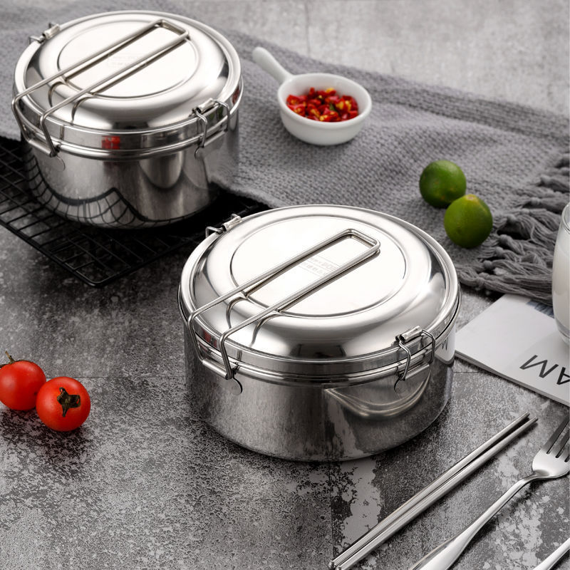 蒸饭盒304不锈钢食品级圆形学生带盖饭缸便当盒食堂上班族饭餐盒