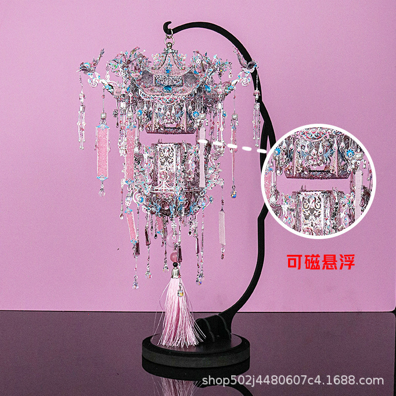 钢达粉黛银色花轿凤冠diy手工拼装模型立体金属拼图红妆新婚礼物|undefined