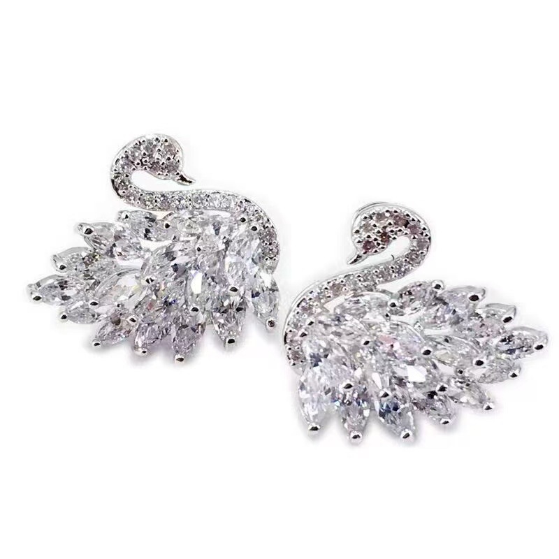2024 Exquisite Super Flash Light Luxury Full Zirconium Swan Earrings S925 Silver Needle Korean Style Zircon Elegant Fashion