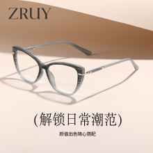 WOW欧美时尚个性仿木纹猫眼复古平光镜tr90防蓝光眼镜插针眼镜架