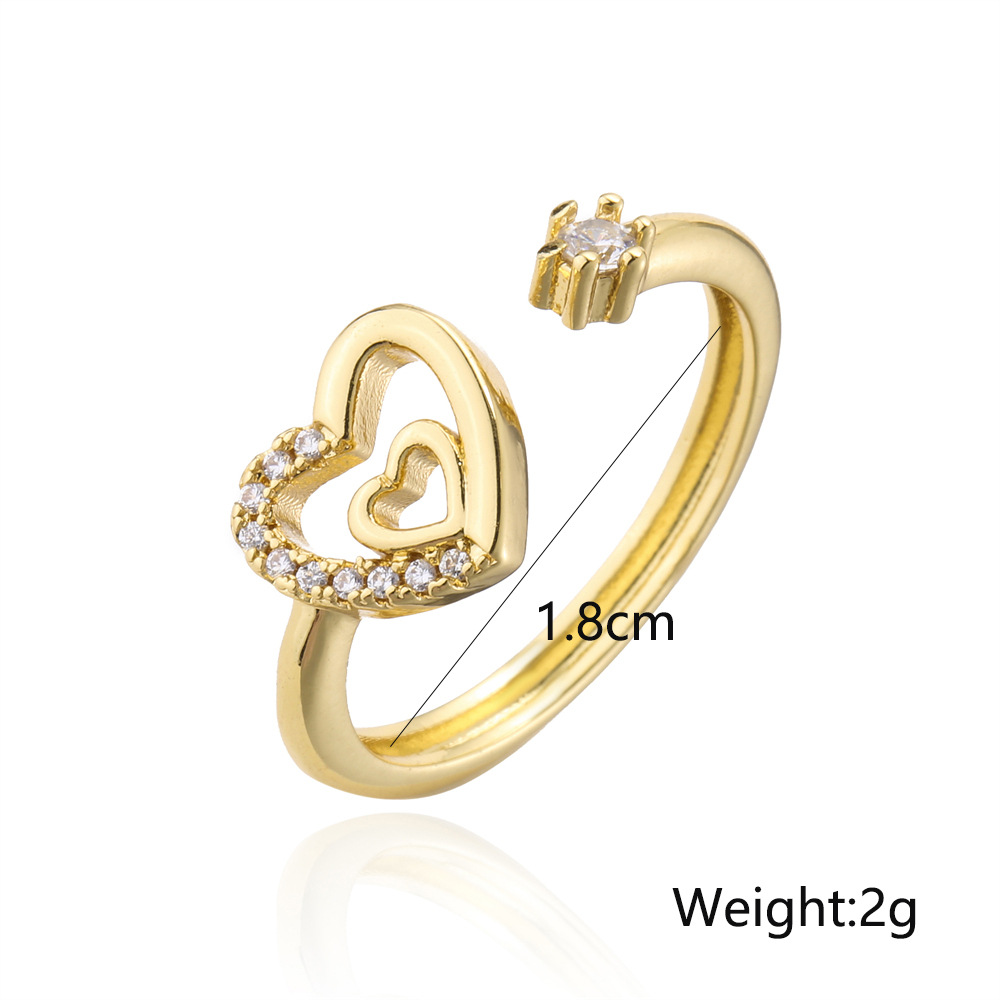 simple design ring 18K gold plated heart shape zircon open ring