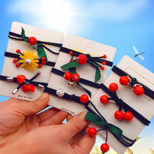 三合一红豆绿飘带打结发圈韩版网红高弹力基础小皮筋蝴蝶结发绳女