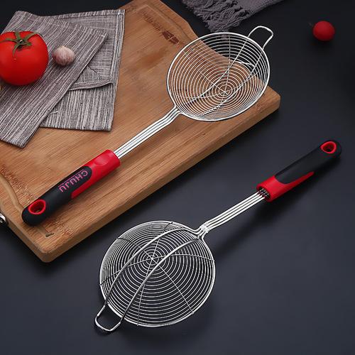 Four-line double-color handle single hook double hook wire mesh kitchen restaurant stainless steel oil drip grid hot pot scoop deep-fry noodle lifter
