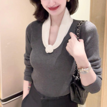 法式娃娃领针织毛衣女chic绝美撞色打底衫春秋冬季内搭高级感上衣