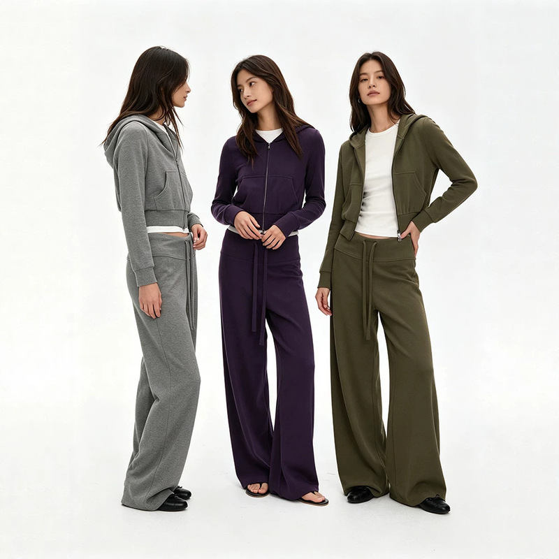 BESOBER Paper Man Set: Women's Autumn Casual Zipper Hoodie Jacket and Wide-Leg Sweatpants BESOBER Paper Man Set: Women's Autumn Casual Zipper Hoodie Jacket and Wide-Leg Sweatpants