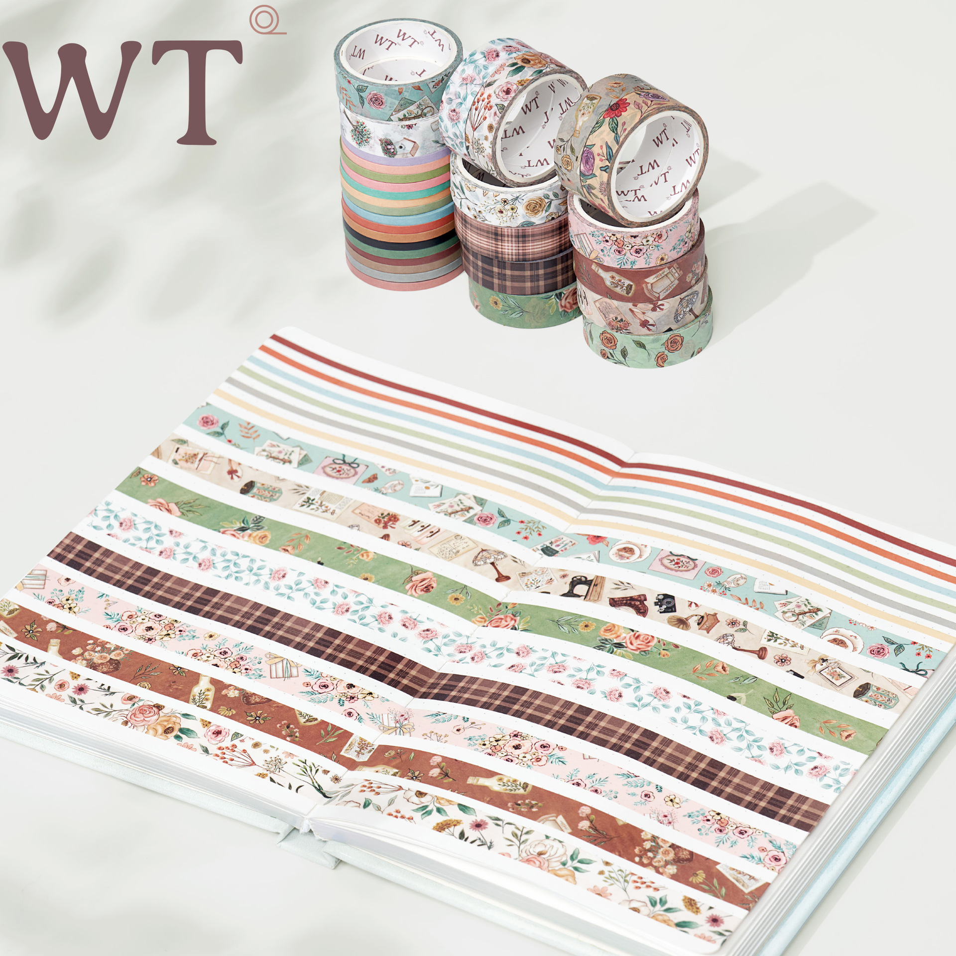 手帐胶带 花语小巷 芳菲旧街 基础款复古和纸碎花纯色细胶带