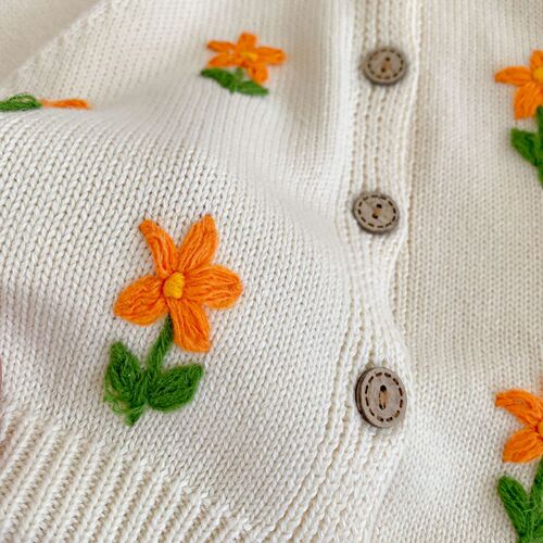  autumn clothing versatile baby girl infant children's coat hand embroidered flower knitted sweater cotton yarn long-sleeved cardigan