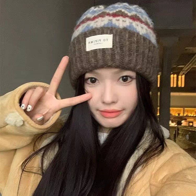 Cappello da donna in maglia di lana vintage, vestibilità ampia, circonferenza della testa ampia, caldo cappello di protezione per le orecchie, cappello che snellisce il viso_voghion.com