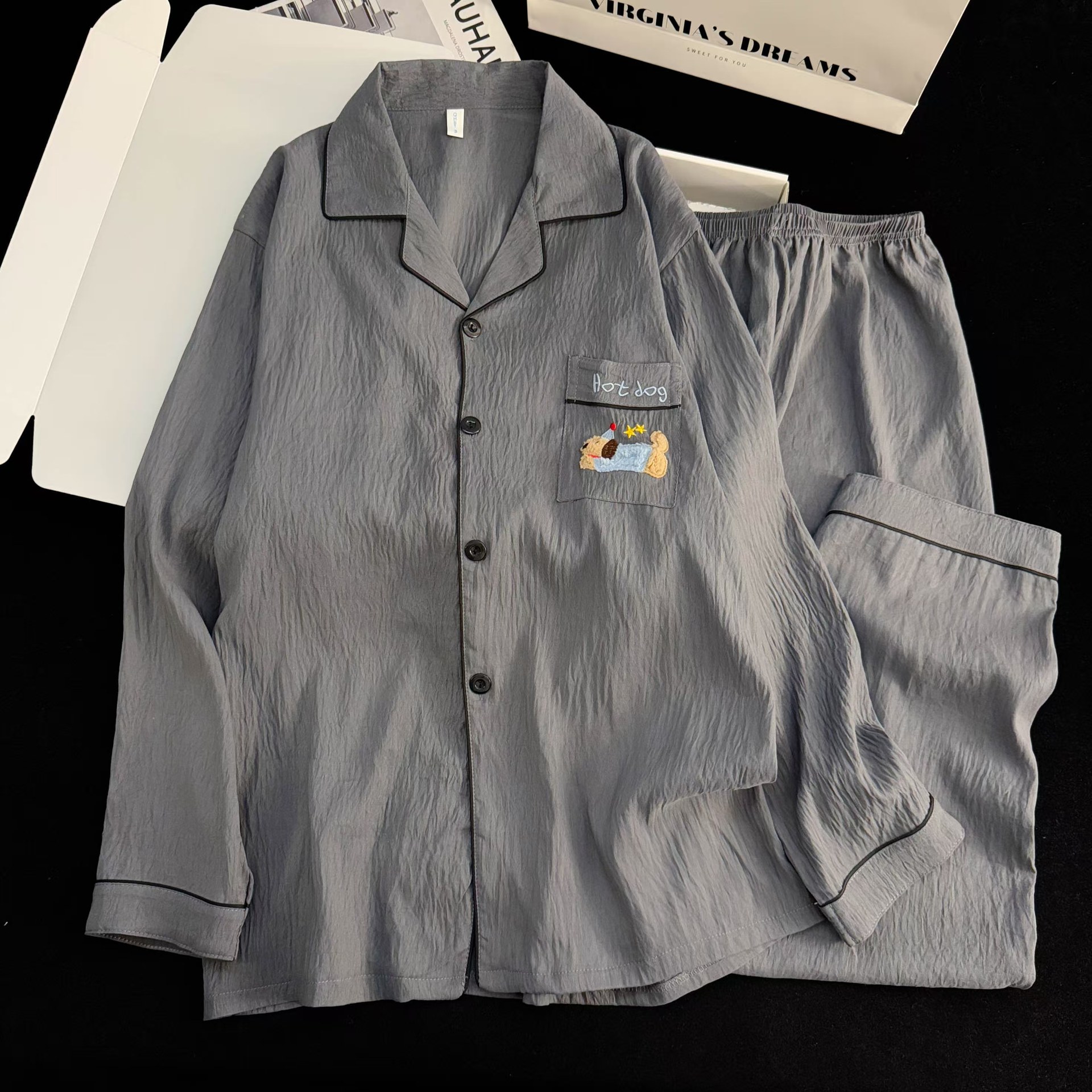 Pijamas de algodón nubes al por mayor transfronterizos otoño parejas de hombres y mujeres nueva ropa casera cardigan con solapa manga larga set de pantalones largos
