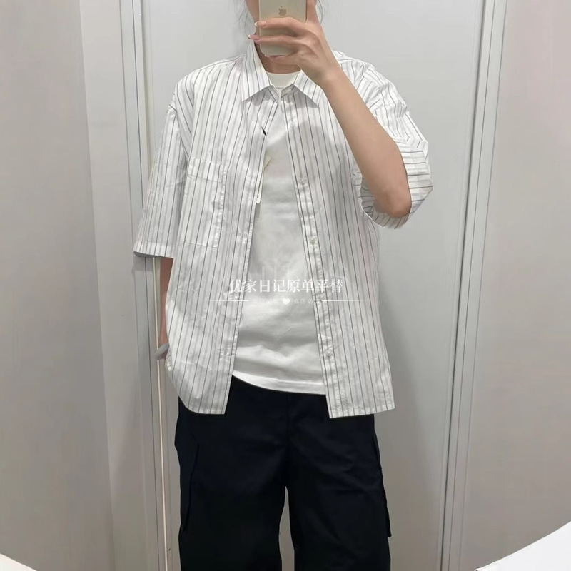 URAZ Men's Women's Loose Striped Shirt Short Sleeve Shirt Casual 477643/477648
