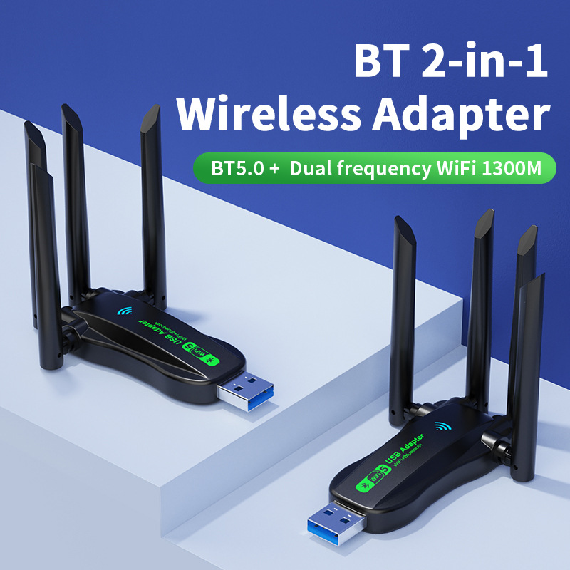 Usb3.0 Network Card 1300m Bluetooth 5.0 Two-In-One Computer Wireless Wifi Receiver 2.4g Dual-Band 5g through the Wall