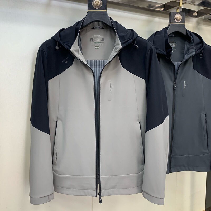 2026 Spring New Men's Jacket with Detachable Hood, Youth and Middle-Aged Dad Style, Patchwork Outerwear, Thin Autumn Jacket