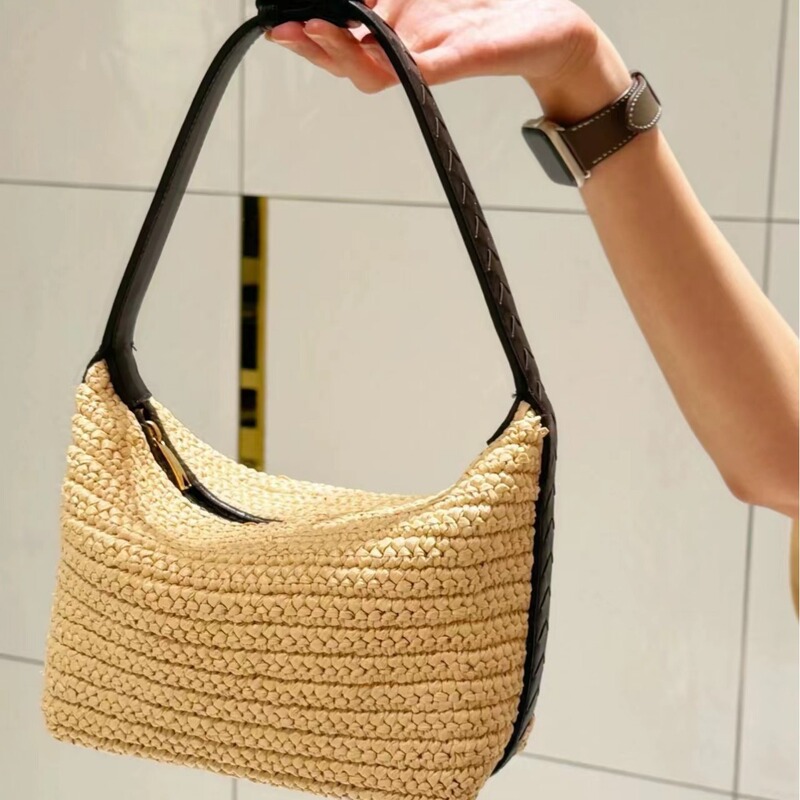 2024 summer new raffia pure hand woven women's bag portable lunch bag lunch box bag small handbag