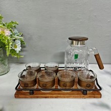家用高硼硅玻璃水具套装家用茶壶凉水壶木腰杯中式简约
