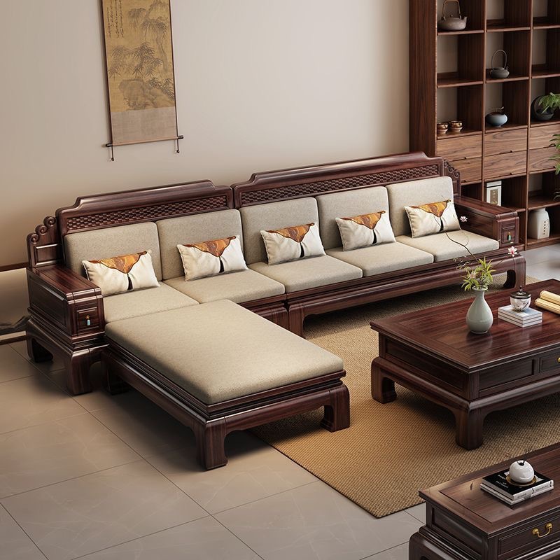 New Chinese Style Ebony Solid Wood Sofa Combination for Large and Small Sizes, High-End Winter and Summer Dual-Use Ming and Qing Classical Furniture Sofa