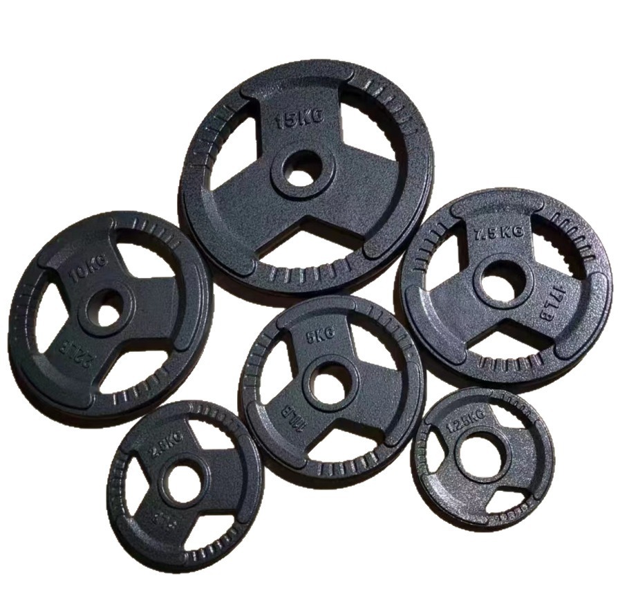 Cross-Border Customizable Logo Three-Hole Cast Iron Barbell Plates Fitness Weightlifting Training Equipment Large Hole Barbell Plates Small Hole Barbell Plates