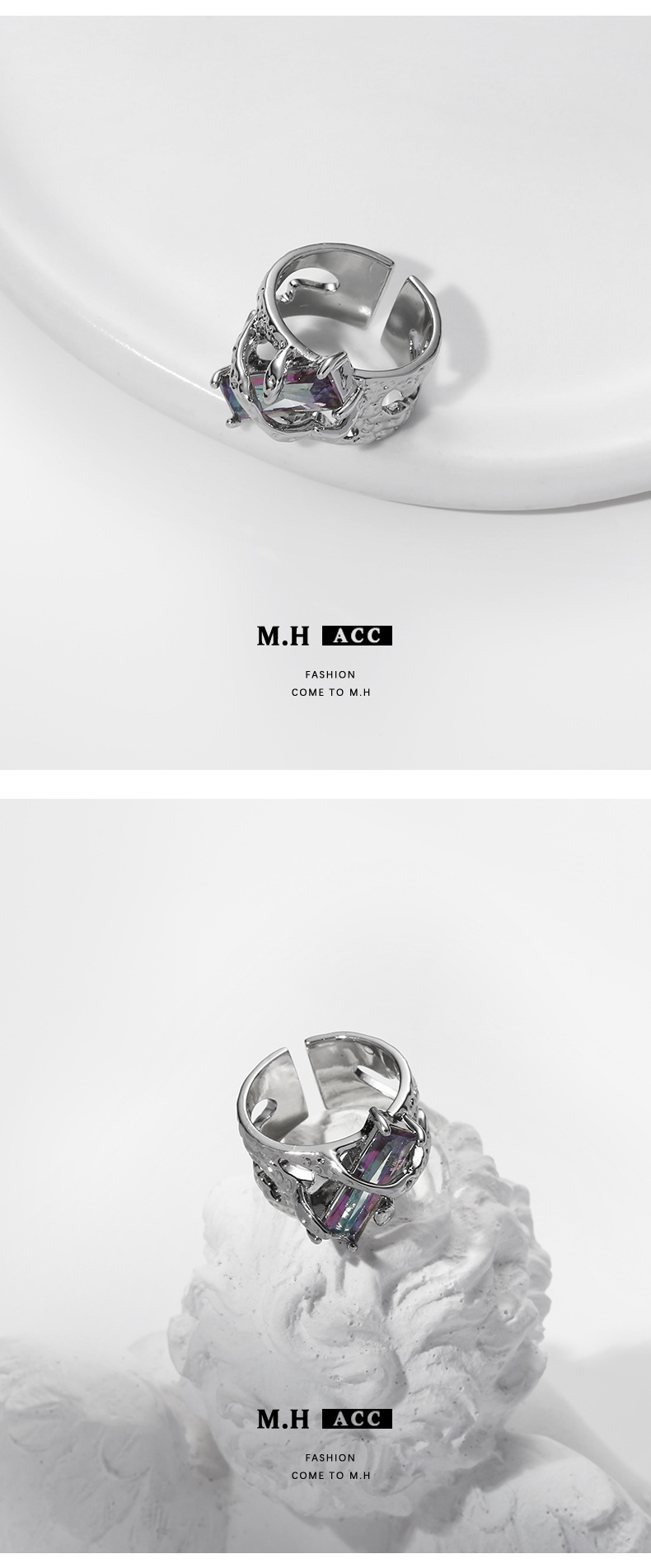 Original zircon open couple rings, popular on Instagram, cool and niche design, high-end and cold style couple rings pic 6