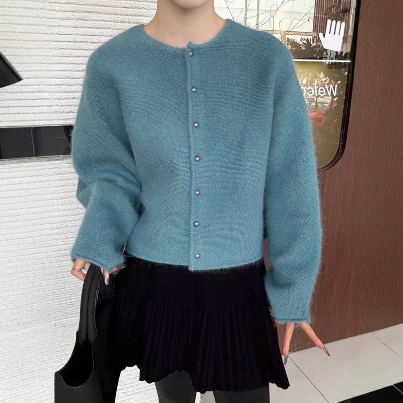 超柔软手感日韩风圆领针织开衫上衣女秋冬季慵懒风短款毛衣外套女|undefined