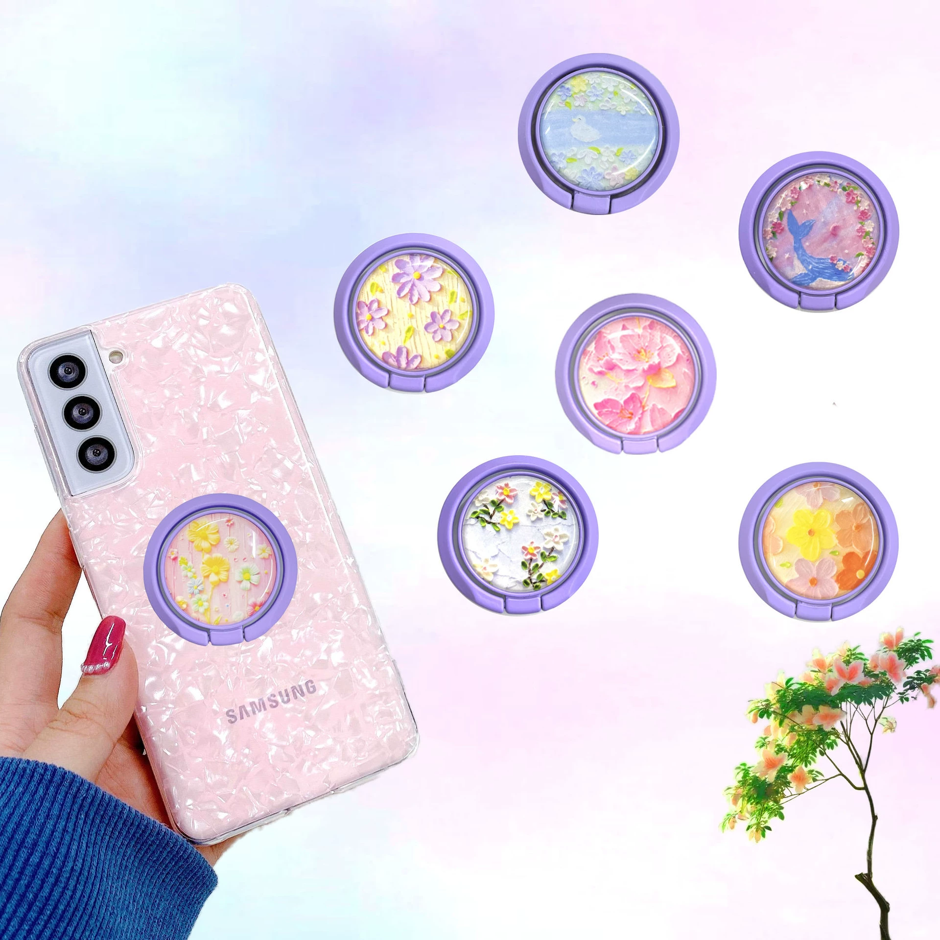 Rins ветер маленький цветок может вращаться маленький фарфоровый кронштейн для мобильного телефона