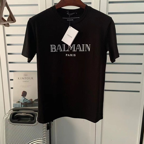 European and American Trendy Brand Spring and Summer Balmain Loose Short-Sleeved Bronzing Classic Letter Cotton Couple T-Shirt