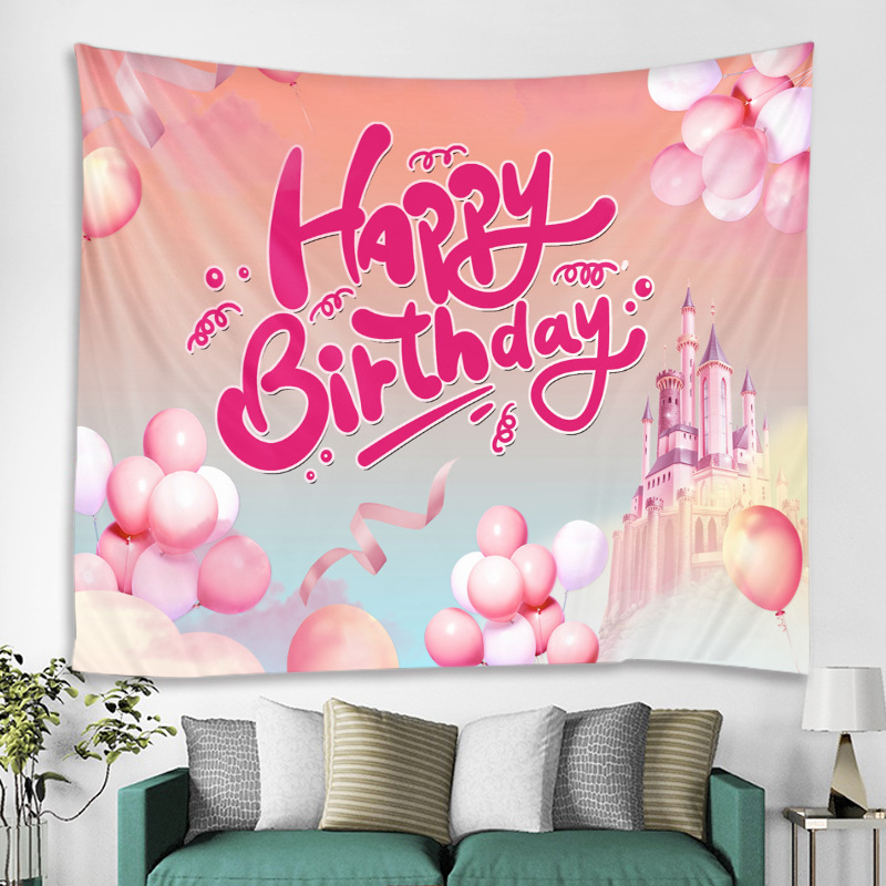 生日背景布新款ins风拍照网红挂毯儿童卡通宝宝生日快乐装饰挂毯
