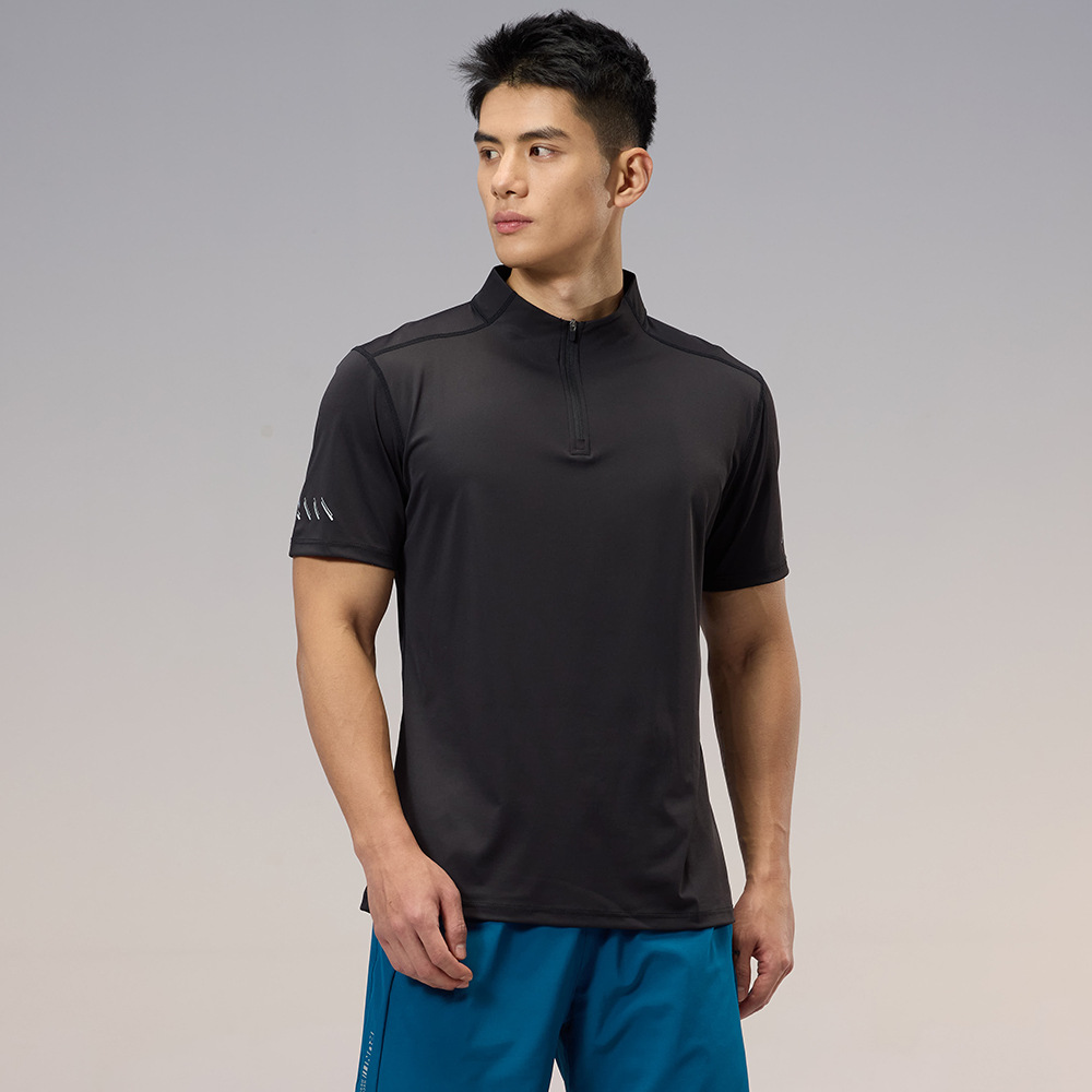 Camiseta para hombre al aire libre verano de secado rápido transpirable casual cuello alto polo de manga corta deportiva media cremallera ropa de secado rápido para hombre