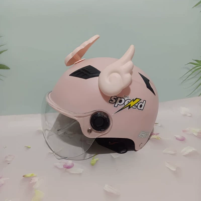 Motosiklet kaskı (dəbilqə), Helmet Summer Helmet Electric Motorcycle - harley-style-light-pink-high-definition-short-pink-wings-adult-model-comes-with-lightning-stickers