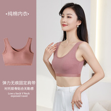 日系简约固定杯纯棉内衣女士透气少女生运动瑜伽美背裹胸背心文胸
