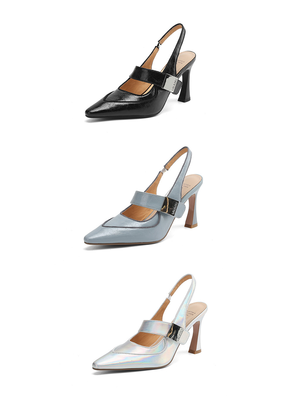 Sandal cao gót nữ mũi nhọn quai một dây, gót nhọn 9 cm, phối váy dự tiệc — màu xanh nhạt, màu đen, bạc chi tiết 25