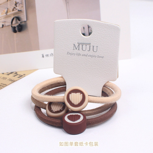 Korean style hair accessories, simple coffee-colored hair rope, high-end card-mounted rubber band, milk tea-colored leather cover, high-elastic hair rope