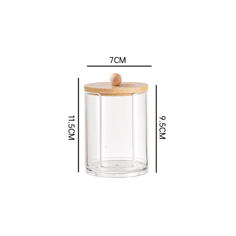 Caja de almacenamiento acrílica con tapa de bambú, organizador transparente para bastoncillos y cosméticos