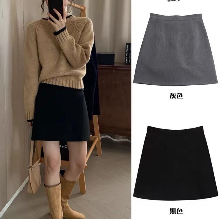 ng2510292 Spódnica ołówkowa w kształcie gruszki, damska, z wysokim stanem, odpowiednia dla drobnych figur, na wiosnę i jesień, wyszczuplająca, czarna_voghion.com