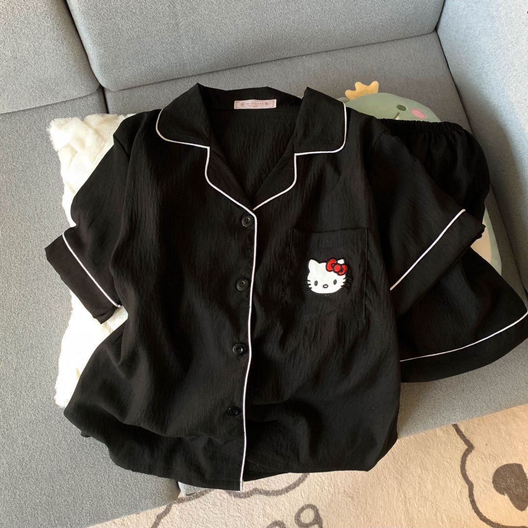 Al por mayor transfronterizo explosión de verano nubes cardigan solapa pijamas de niña dulce mangas cortas pantalones cortos set de ropa para el hogar