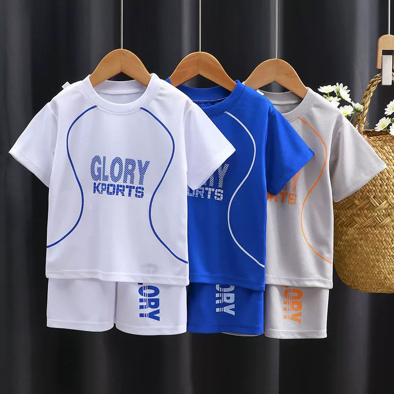 Спортивный костюм с короткими рукавами для мальчиков, быстросохнущая летняя одежда, новая детская одежда, корейский стиль, английская футболка с короткими рукавами, детские шорты