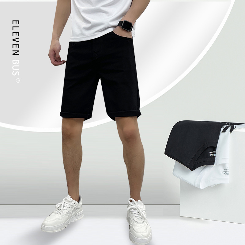 Summer New High-end Denim Shorts Five-point Pants Men's Korean-style Solid Color Casual All-match Slim-fit Stretch Mid-length Pants for Men