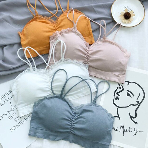 Women's Student Style Underwire Bra with Lace, No Underwire, Push-Up, Non-Slip Straps, Bralette Backless Tank Top