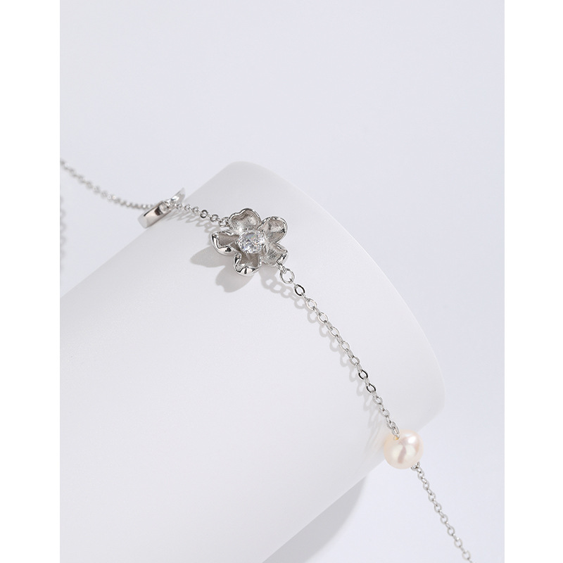 925 de plata esterlina perla de agua dulce flor pulsera mujer nicho diseño estilo coreano alto sentido pulsera novia regalo