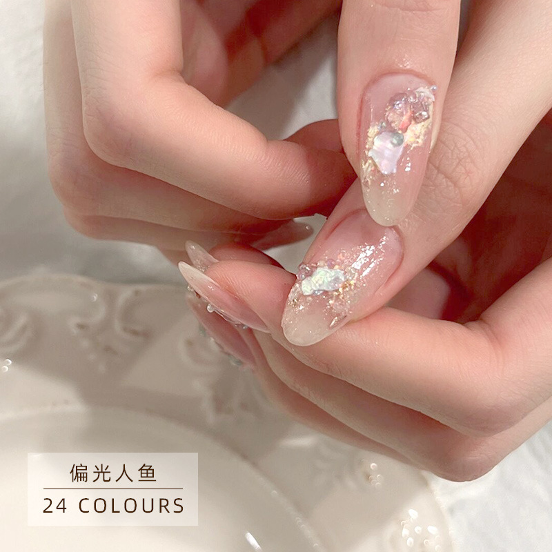 Hielo para uñas, translúcido, polarizado, sirena, Aurora, Elfo, Diamante, Brillo fino, Gel de proteína de color popular de verano, Esmalte de uñas